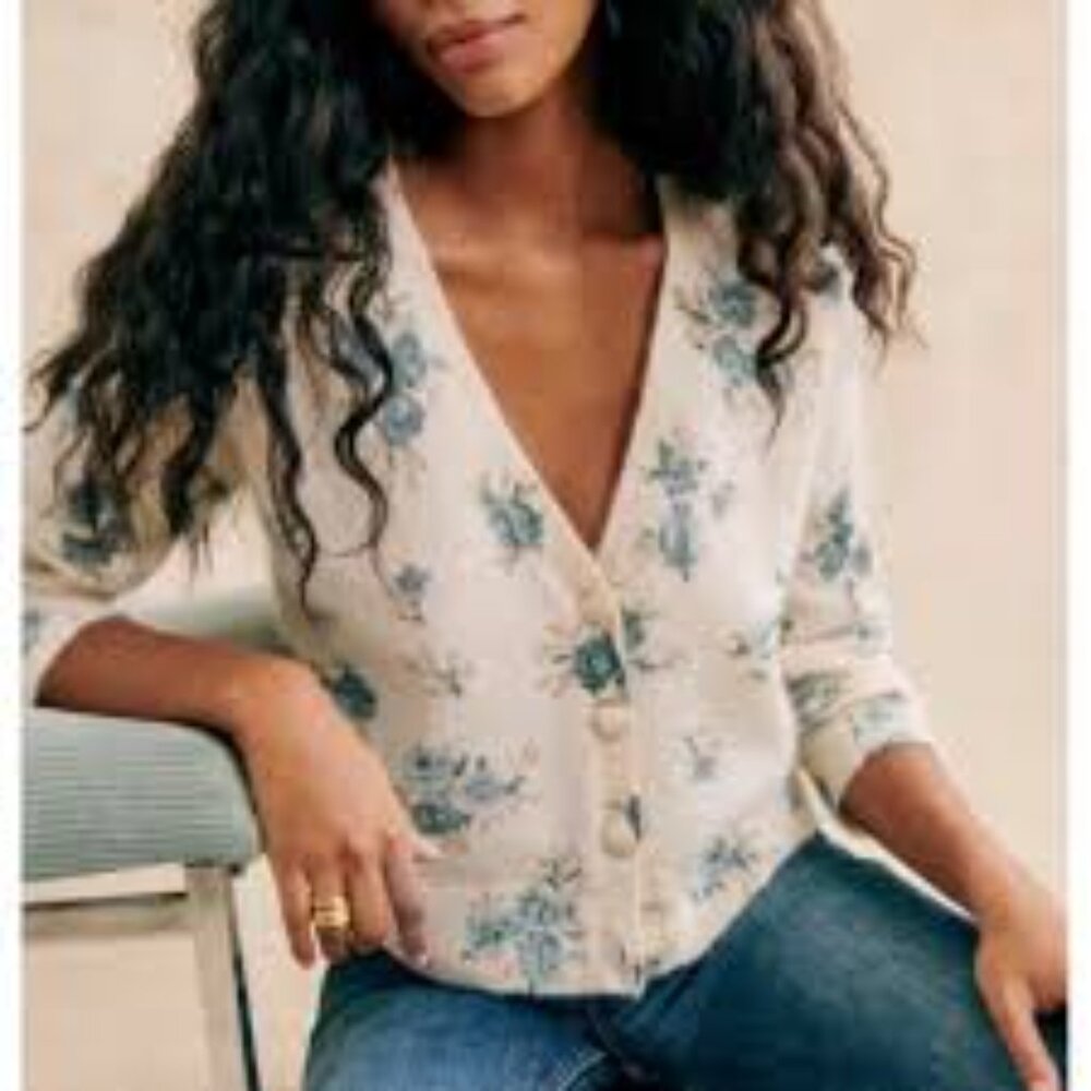 Sezane NERYS Cardigan "Small Blue Flowers"